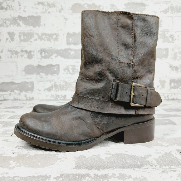 Adam tucker Ledger Brown Leather Block Heel Zip Up Ankle Boots K710 - Picture 1 of 11